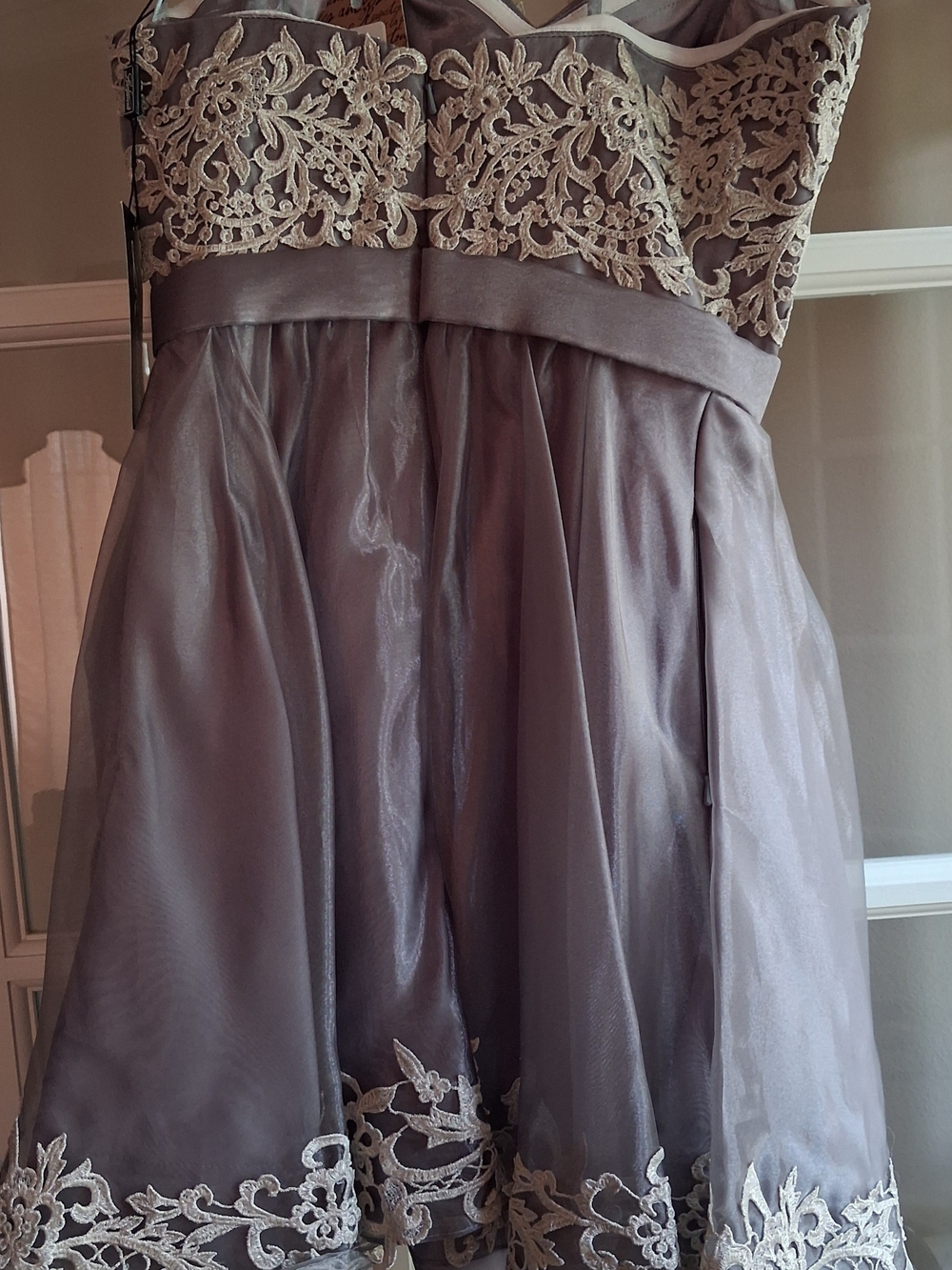 La Femme Grey Strapless Lace-Trim Cocktail Dress